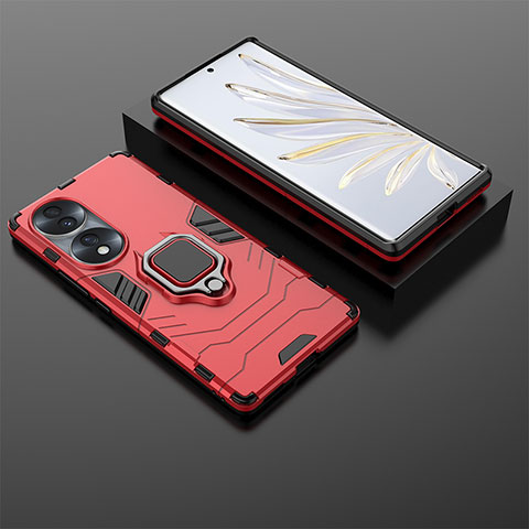 Custodia Silicone e Plastica Opaca Cover con Magnetico Anello Supporto KC1 per Huawei Honor 70 5G Rosso