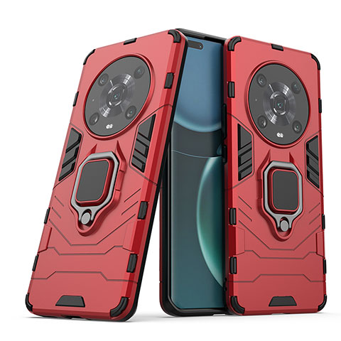 Custodia Silicone e Plastica Opaca Cover con Magnetico Anello Supporto KC1 per Huawei Honor Magic4 Pro 5G Rosso