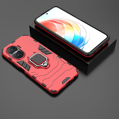 Custodia Silicone e Plastica Opaca Cover con Magnetico Anello Supporto KC1 per Huawei Honor X40i 5G Rosso