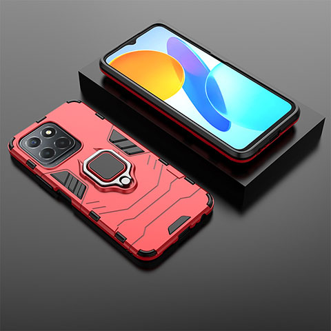 Custodia Silicone e Plastica Opaca Cover con Magnetico Anello Supporto KC1 per Huawei Honor X6 5G Rosso