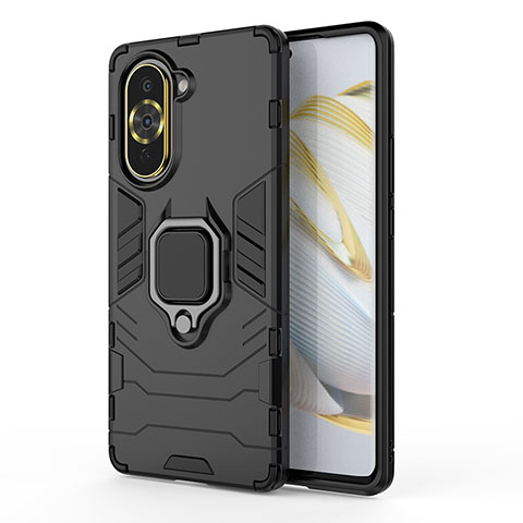 Custodia Silicone e Plastica Opaca Cover con Magnetico Anello Supporto KC1 per Huawei Nova 10 Nero