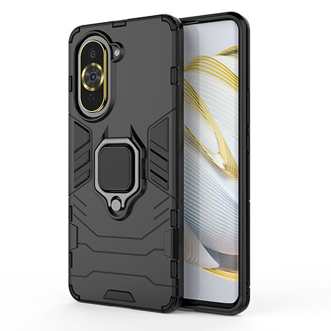 Custodia Silicone e Plastica Opaca Cover con Magnetico Anello Supporto KC1 per Huawei Nova 10 Pro Nero