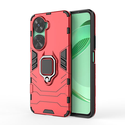 Custodia Silicone e Plastica Opaca Cover con Magnetico Anello Supporto KC1 per Huawei Nova 11 SE Rosso