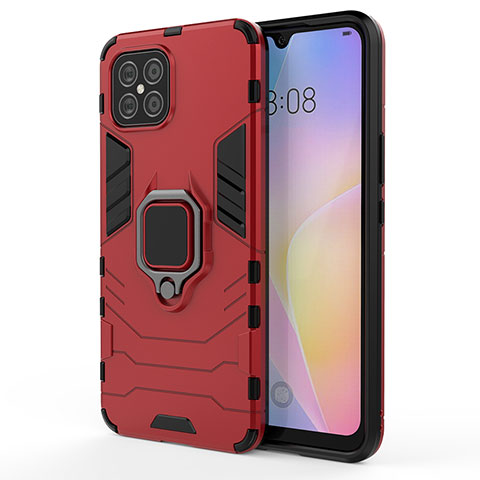 Custodia Silicone e Plastica Opaca Cover con Magnetico Anello Supporto KC1 per Huawei Nova 8 SE 4G Rosso