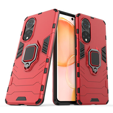 Custodia Silicone e Plastica Opaca Cover con Magnetico Anello Supporto KC1 per Huawei Nova 9 Rosso