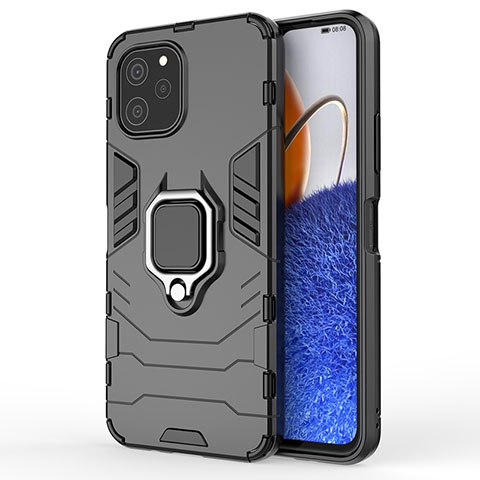 Custodia Silicone e Plastica Opaca Cover con Magnetico Anello Supporto KC1 per Huawei Nova Y61 Nero