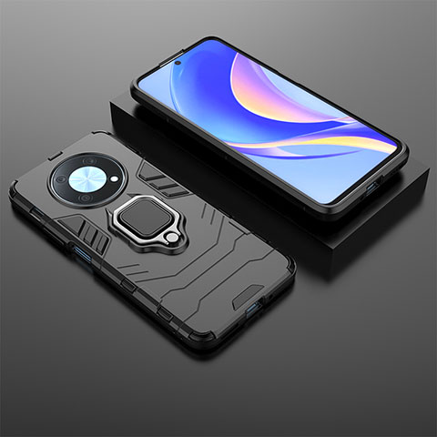 Custodia Silicone e Plastica Opaca Cover con Magnetico Anello Supporto KC1 per Huawei Nova Y90 Nero