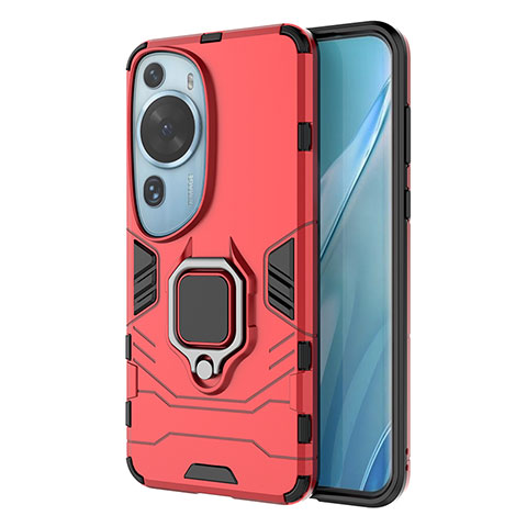 Custodia Silicone e Plastica Opaca Cover con Magnetico Anello Supporto KC1 per Huawei P60 Art Rosso