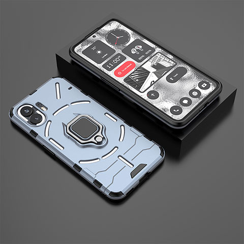 Custodia Silicone e Plastica Opaca Cover con Magnetico Anello Supporto KC1 per Nothing Phone 2 Blu