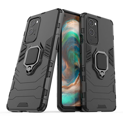 Custodia Silicone e Plastica Opaca Cover con Magnetico Anello Supporto KC1 per OnePlus 9 Pro 5G Nero