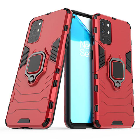 Custodia Silicone e Plastica Opaca Cover con Magnetico Anello Supporto KC1 per OnePlus 9R 5G Rosso