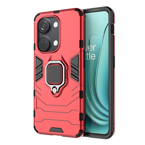 Custodia Silicone e Plastica Opaca Cover con Magnetico Anello Supporto KC1 per OnePlus Ace 2V 5G Rosso