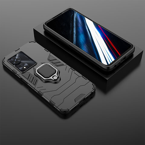 Custodia Silicone e Plastica Opaca Cover con Magnetico Anello Supporto KC1 per Oppo A78 4G Nero