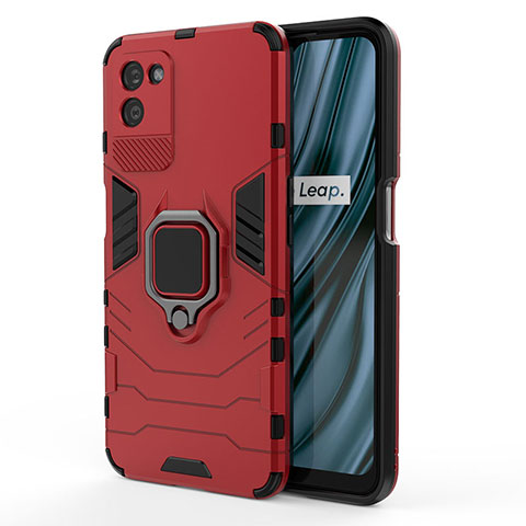 Custodia Silicone e Plastica Opaca Cover con Magnetico Anello Supporto KC1 per Realme V11s 5G Rosso