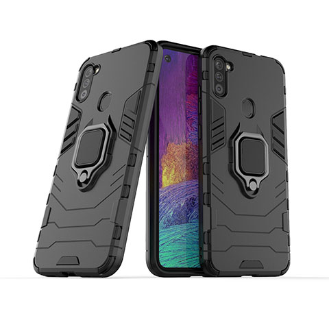 Custodia Silicone e Plastica Opaca Cover con Magnetico Anello Supporto KC1 per Samsung Galaxy A11 Nero