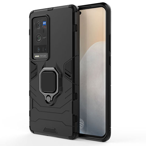 Custodia Silicone e Plastica Opaca Cover con Magnetico Anello Supporto KC1 per Vivo X60 Pro+ Plus 5G Nero