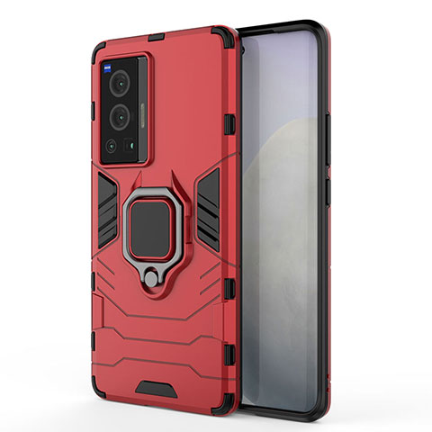 Custodia Silicone e Plastica Opaca Cover con Magnetico Anello Supporto KC1 per Vivo X70 Pro 5G Rosso