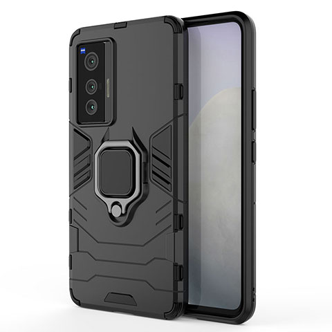 Custodia Silicone e Plastica Opaca Cover con Magnetico Anello Supporto KC1 per Vivo X70t Nero