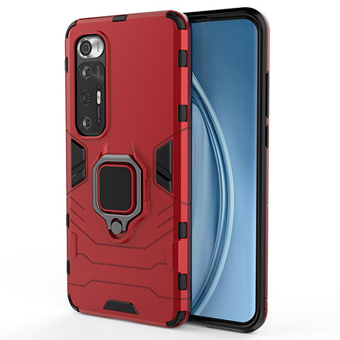 Custodia Silicone e Plastica Opaca Cover con Magnetico Anello Supporto KC1 per Xiaomi Mi 10S 5G Rosso