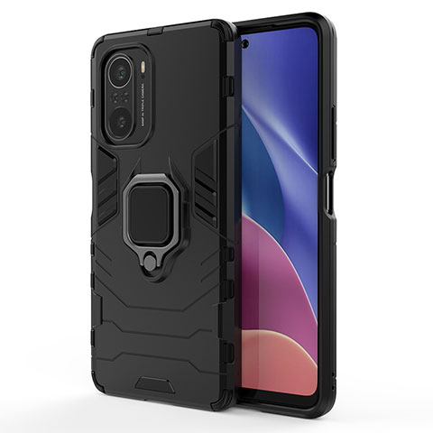 Custodia Silicone e Plastica Opaca Cover con Magnetico Anello Supporto KC1 per Xiaomi Mi 11i 5G Nero