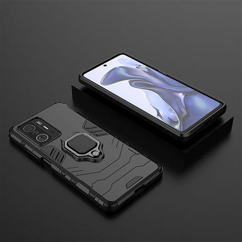 Custodia Silicone e Plastica Opaca Cover con Magnetico Anello Supporto KC1 per Xiaomi Mi 11T Pro 5G Nero