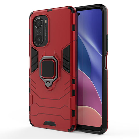 Custodia Silicone e Plastica Opaca Cover con Magnetico Anello Supporto KC1 per Xiaomi Mi 11X Pro 5G Rosso