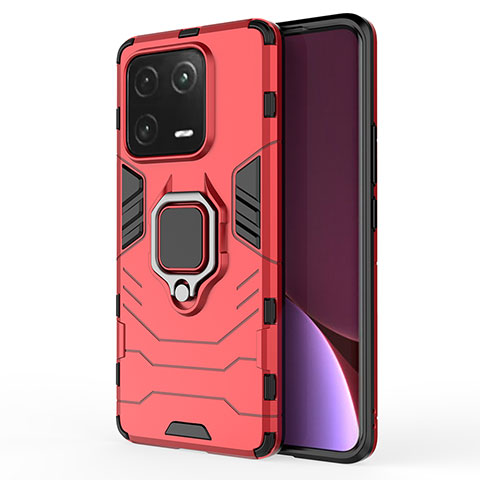 Custodia Silicone e Plastica Opaca Cover con Magnetico Anello Supporto KC1 per Xiaomi Mi 13 Pro 5G Rosso