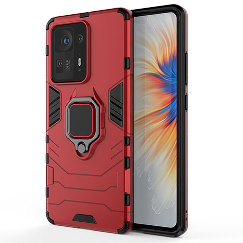 Custodia Silicone e Plastica Opaca Cover con Magnetico Anello Supporto KC1 per Xiaomi Mi Mix 4 5G Rosso