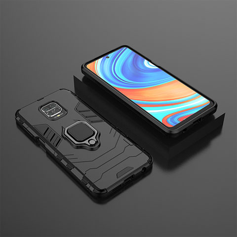 Custodia Silicone e Plastica Opaca Cover con Magnetico Anello Supporto KC1 per Xiaomi Poco M2 Pro Nero