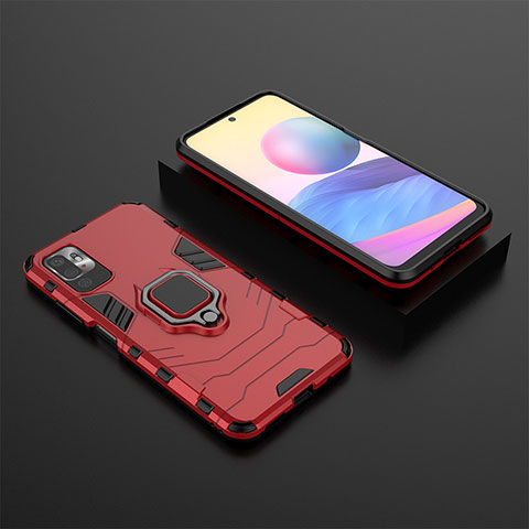 Custodia Silicone e Plastica Opaca Cover con Magnetico Anello Supporto KC1 per Xiaomi POCO M3 Pro 5G Rosso