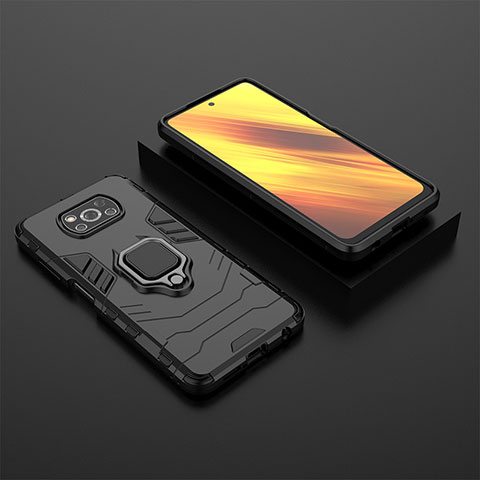 Custodia Silicone e Plastica Opaca Cover con Magnetico Anello Supporto KC1 per Xiaomi Poco X3 Pro Nero