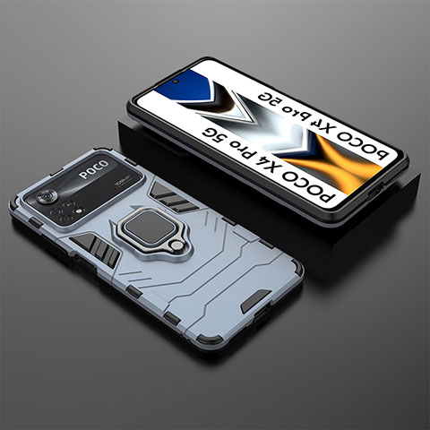Custodia Silicone e Plastica Opaca Cover con Magnetico Anello Supporto KC1 per Xiaomi Poco X4 Pro 5G Blu