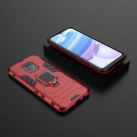 Custodia Silicone e Plastica Opaca Cover con Magnetico Anello Supporto KC1 per Xiaomi Redmi 10X 5G Rosso