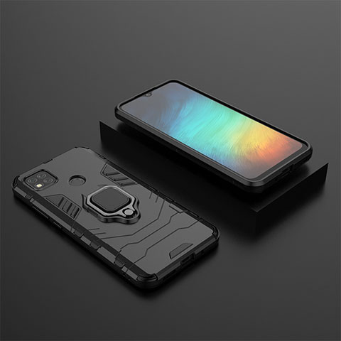 Custodia Silicone e Plastica Opaca Cover con Magnetico Anello Supporto KC1 per Xiaomi Redmi 9 Activ Nero