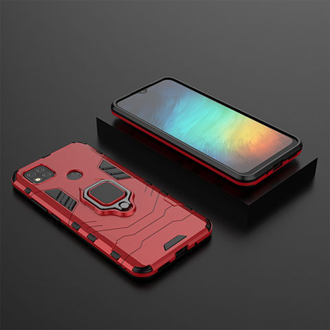 Custodia Silicone e Plastica Opaca Cover con Magnetico Anello Supporto KC1 per Xiaomi Redmi 9 India Rosso