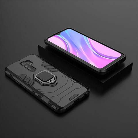 Custodia Silicone e Plastica Opaca Cover con Magnetico Anello Supporto KC1 per Xiaomi Redmi 9 Nero