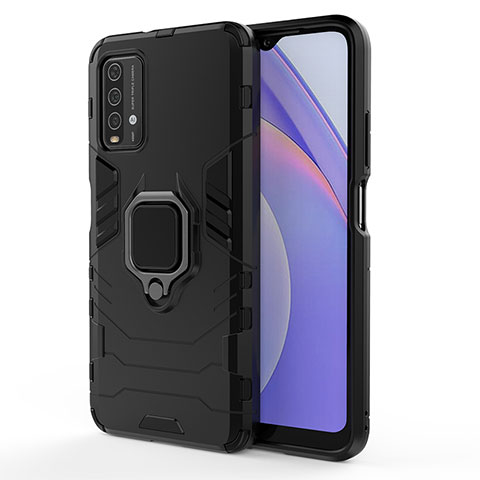 Custodia Silicone e Plastica Opaca Cover con Magnetico Anello Supporto KC1 per Xiaomi Redmi 9 Power Nero