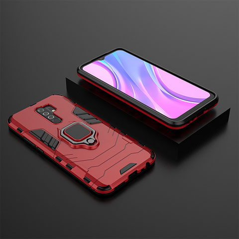 Custodia Silicone e Plastica Opaca Cover con Magnetico Anello Supporto KC1 per Xiaomi Redmi 9 Rosso