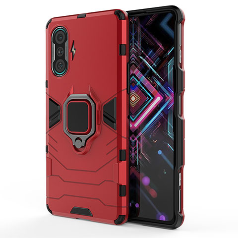 Custodia Silicone e Plastica Opaca Cover con Magnetico Anello Supporto KC1 per Xiaomi Redmi K40 Gaming 5G Rosso