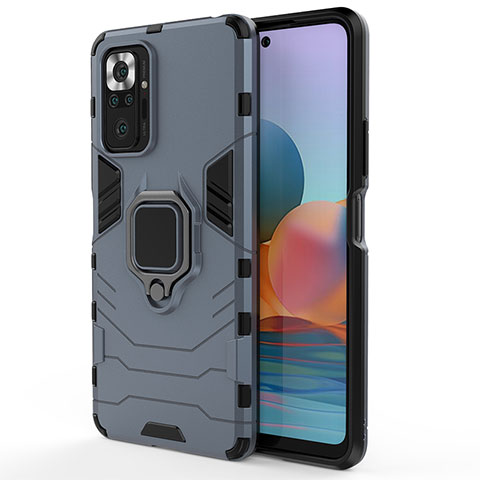 Custodia Silicone e Plastica Opaca Cover con Magnetico Anello Supporto KC1 per Xiaomi Redmi Note 10 Pro 4G Blu