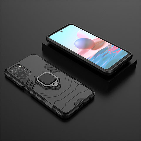 Custodia Silicone e Plastica Opaca Cover con Magnetico Anello Supporto KC1 per Xiaomi Redmi Note 10S 4G Nero