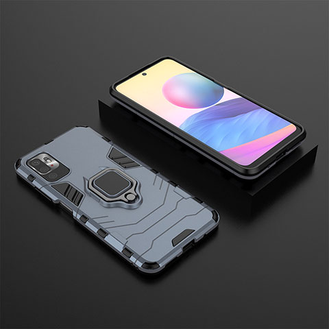 Custodia Silicone e Plastica Opaca Cover con Magnetico Anello Supporto KC1 per Xiaomi Redmi Note 10T 5G Blu