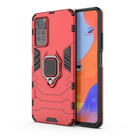 Custodia Silicone e Plastica Opaca Cover con Magnetico Anello Supporto KC1 per Xiaomi Redmi Note 11 Pro 4G Rosso