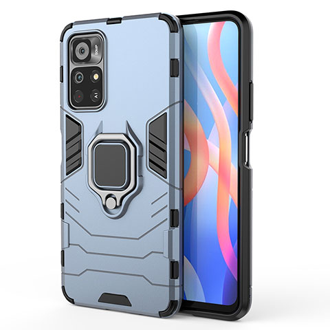 Custodia Silicone e Plastica Opaca Cover con Magnetico Anello Supporto KC1 per Xiaomi Redmi Note 11T 5G Blu