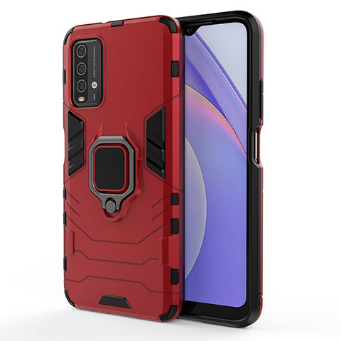 Custodia Silicone e Plastica Opaca Cover con Magnetico Anello Supporto KC1 per Xiaomi Redmi Note 9 4G Rosso