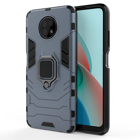 Custodia Silicone e Plastica Opaca Cover con Magnetico Anello Supporto KC1 per Xiaomi Redmi Note 9 5G Blu