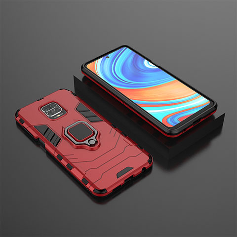 Custodia Silicone e Plastica Opaca Cover con Magnetico Anello Supporto KC1 per Xiaomi Redmi Note 9 Pro Max Rosso