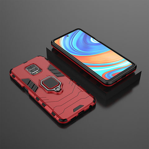Custodia Silicone e Plastica Opaca Cover con Magnetico Anello Supporto KC1 per Xiaomi Redmi Note 9S Rosso