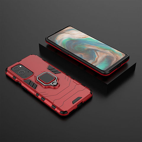 Custodia Silicone e Plastica Opaca Cover con Magnetico Anello Supporto KC2 per OnePlus 9 Pro 5G Rosso