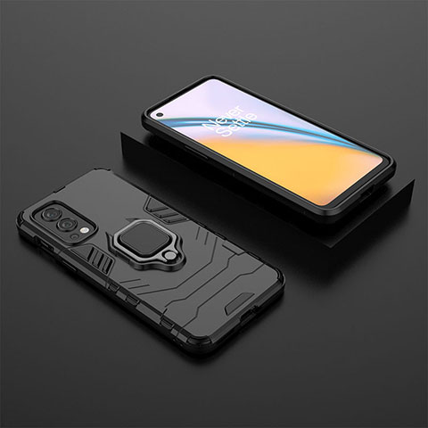 Custodia Silicone e Plastica Opaca Cover con Magnetico Anello Supporto KC2 per OnePlus Nord 2 5G Nero